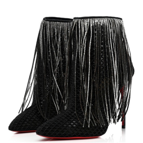 CHRISTIAN LOUBOUTIN Calfskin Strass Fringe Courtain 100 Booties size 41. - Picture 5 of 8